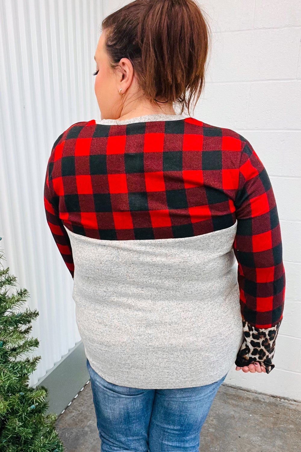 All Of Me Grey & Red Plaid Animal Print Pocketed Top - Bitsy Gypsy Boutique