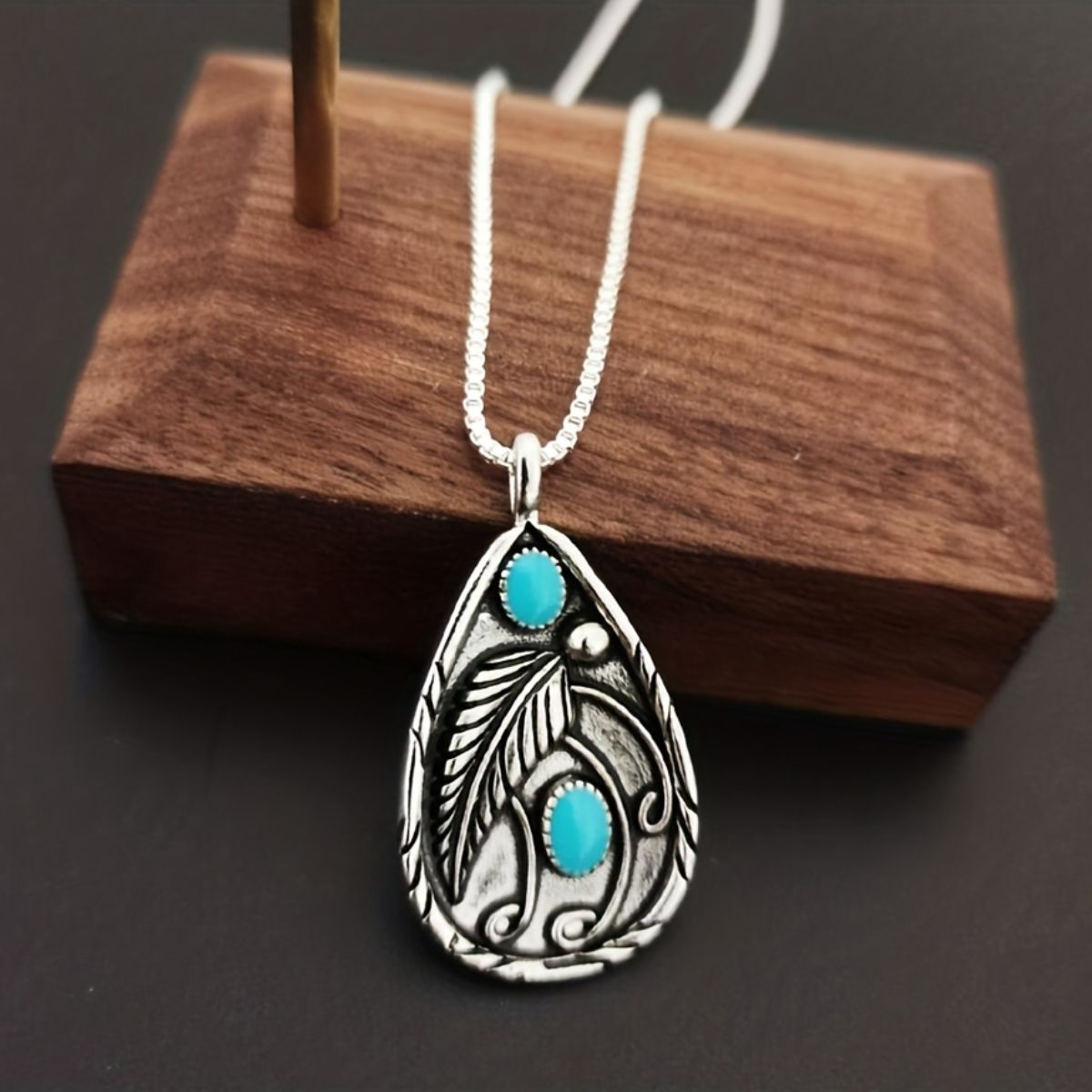 Alloy Artificial Turquoise Teardrop Pendant Necklace - Bitsy Gypsy Boutique