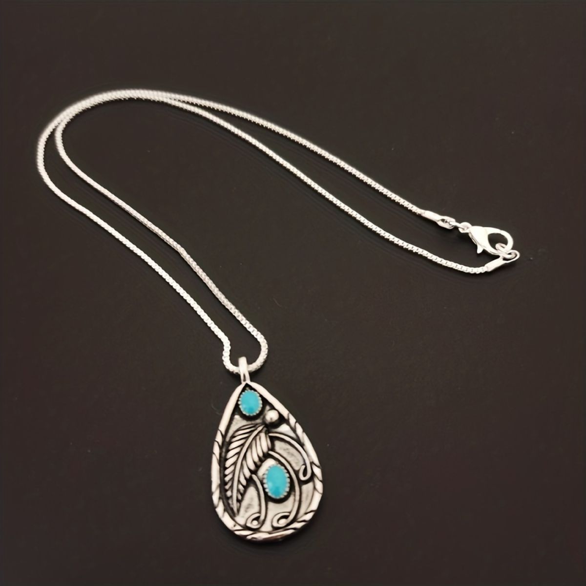 Alloy Artificial Turquoise Teardrop Pendant Necklace - Bitsy Gypsy Boutique