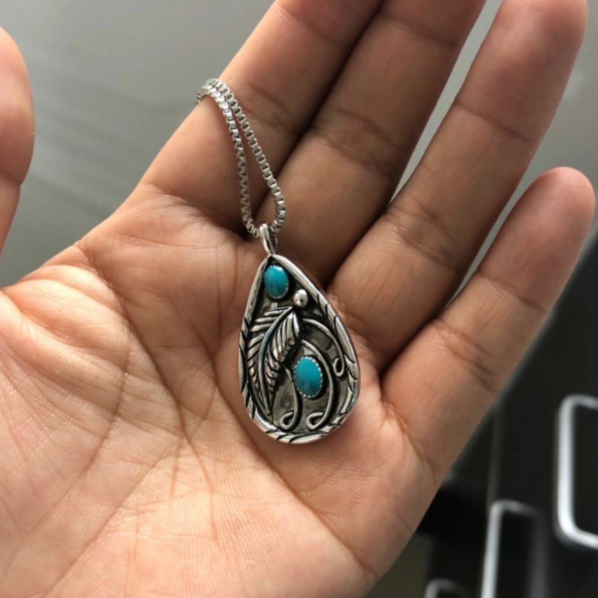 Alloy Artificial Turquoise Teardrop Pendant Necklace - Bitsy Gypsy Boutique