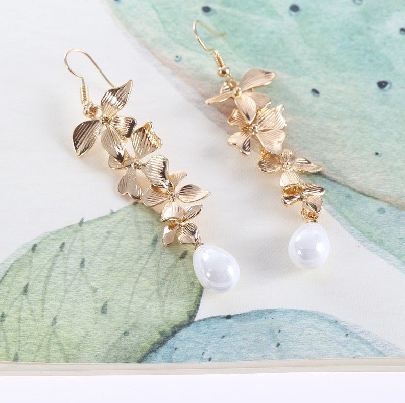 Alloy Flower Synthetic Pearl Earrings - Bitsy Gypsy Boutique