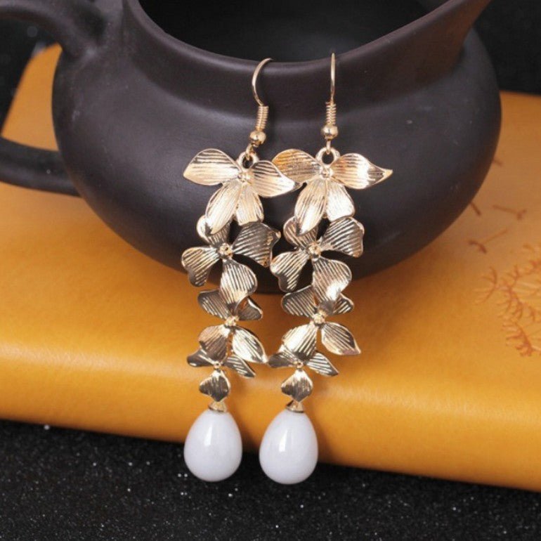 Alloy Flower Synthetic Pearl Earrings - Bitsy Gypsy Boutique