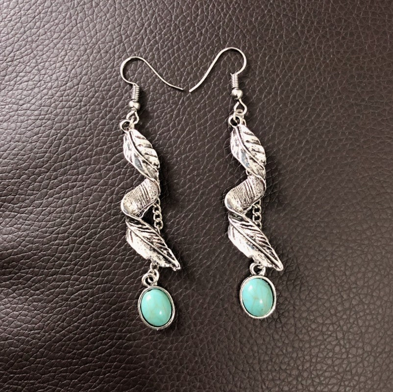 Alloy Leaf Artificial Turquoise Earrings - Bitsy Gypsy Boutique