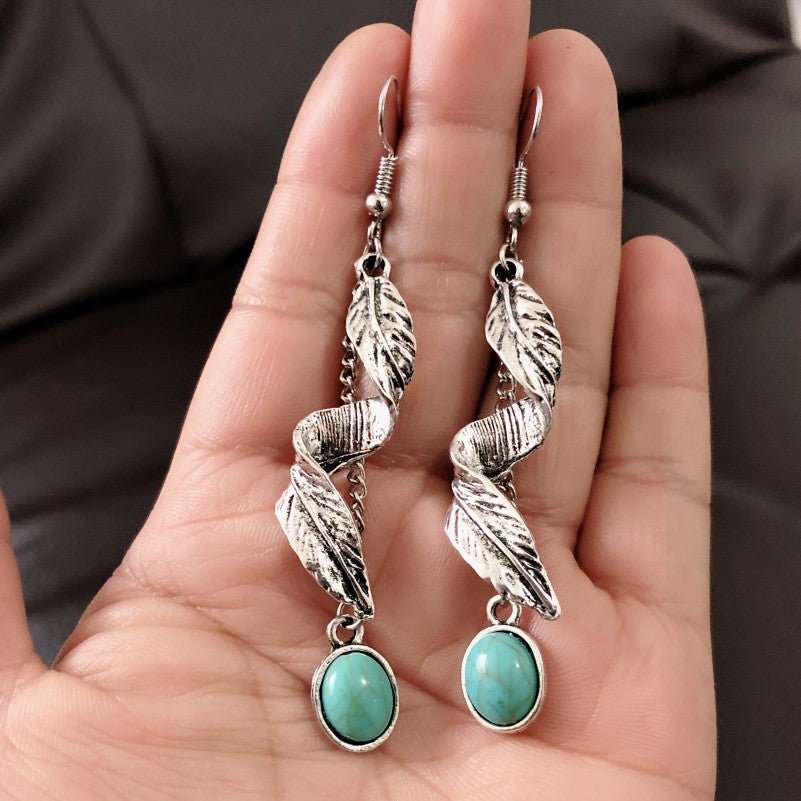 Alloy Leaf Artificial Turquoise Earrings - Bitsy Gypsy Boutique