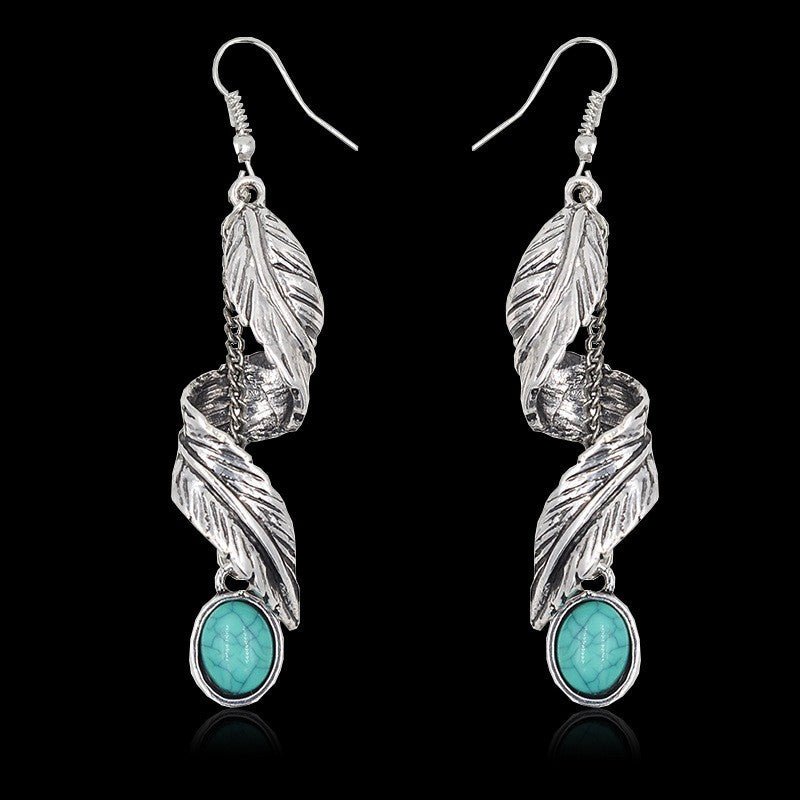 Alloy Leaf Artificial Turquoise Earrings - Bitsy Gypsy Boutique