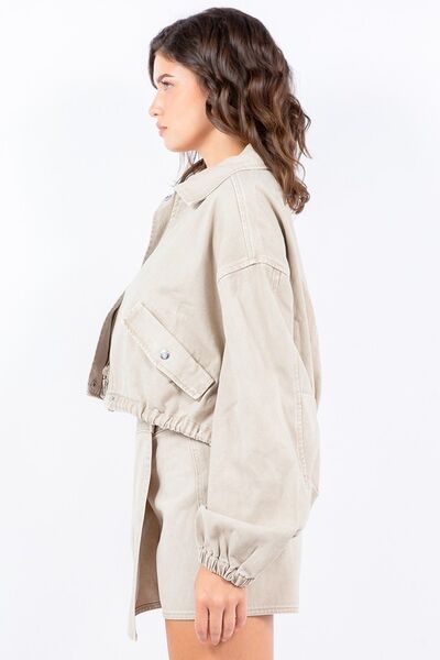 American Bazi Drawstring Waist Crop Jacket - Bitsy Gypsy Boutique