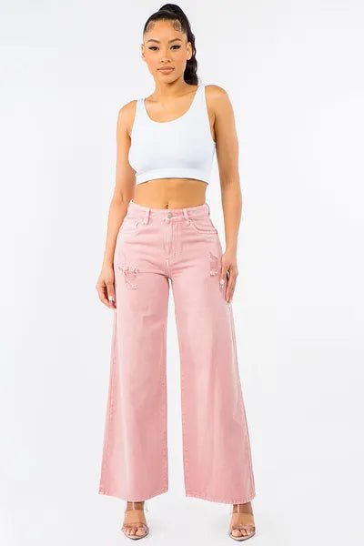 American Bazi High Waist Distressed Wide Leg Jeans - Bitsy Gypsy Boutique