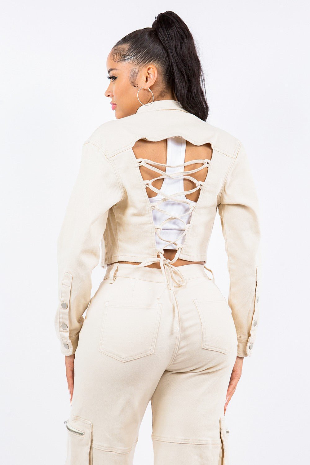 American Bazi Laced Back Cropped Jacket - Bitsy Gypsy Boutique