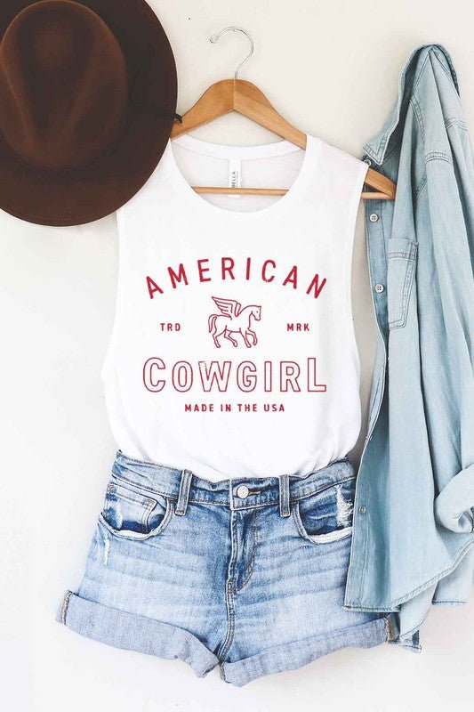 AMERICAN COWGIRL GRAPHIC MUSCLE TANK - Bitsy Gypsy Boutique