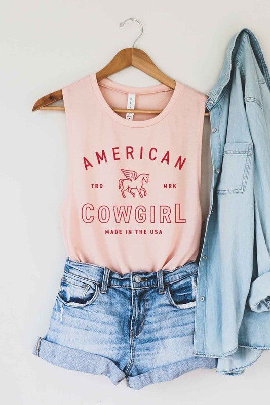 AMERICAN COWGIRL GRAPHIC MUSCLE TANK - Bitsy Gypsy Boutique