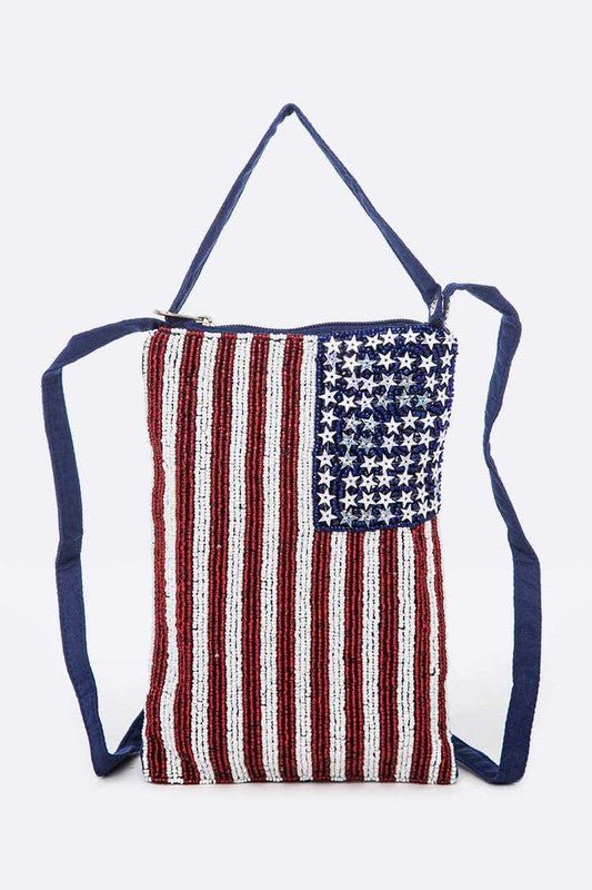 American Flag Beaded Crossbody Swing Bag - Bitsy Gypsy Boutique