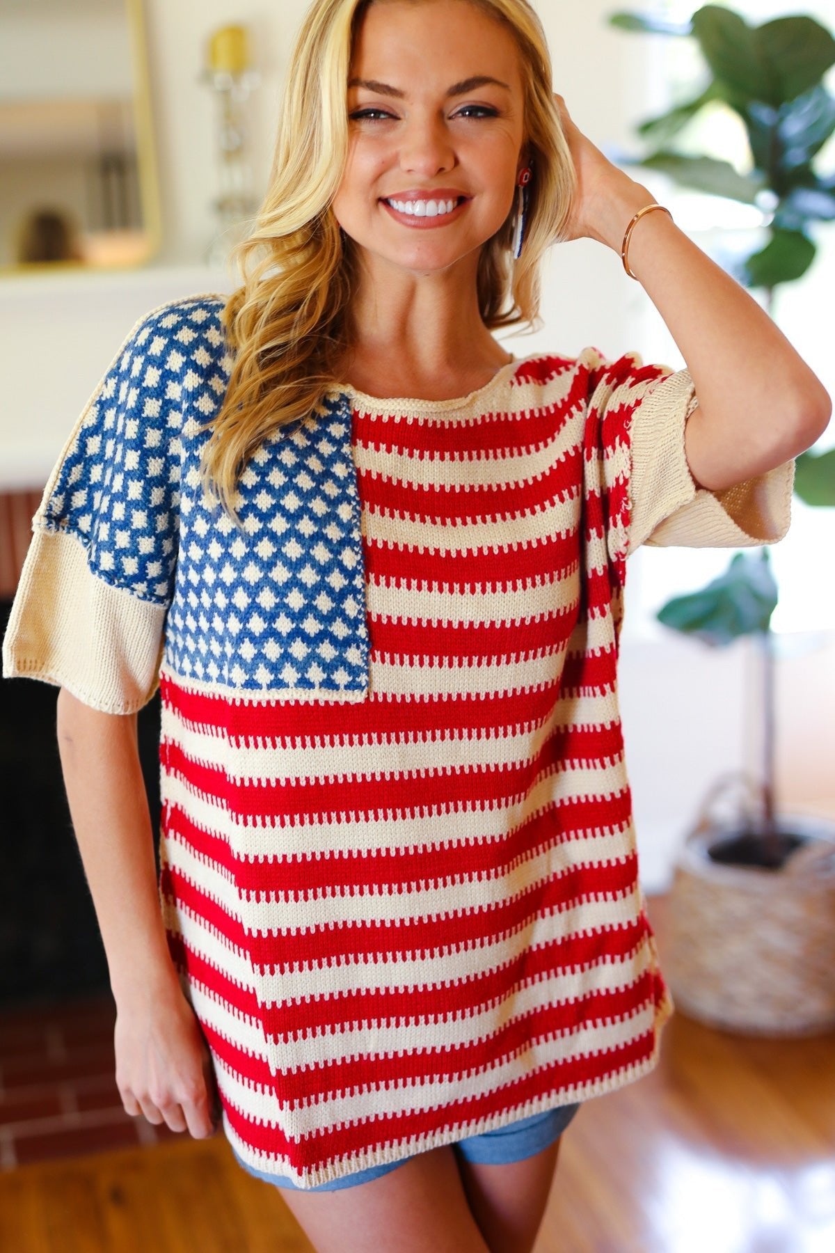 American Flag Jacquard Knit Sweater Top - Bitsy Gypsy Boutique