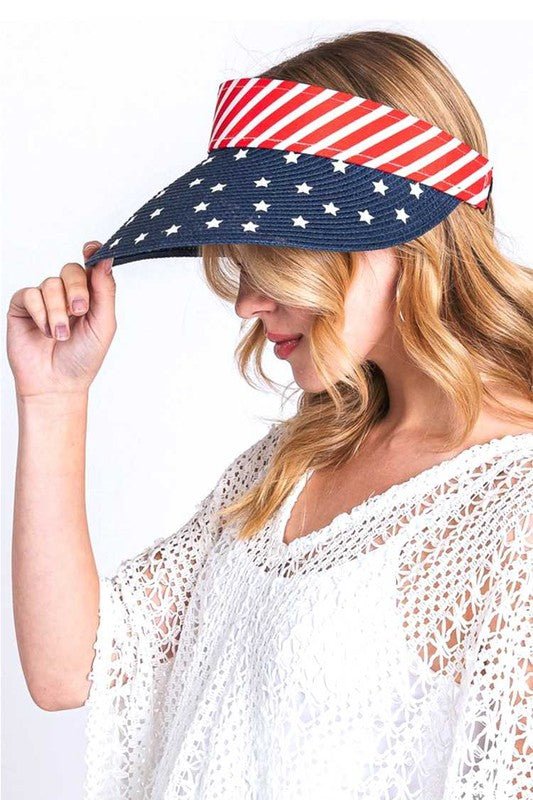 American Flag Printed Straw Visor - Bitsy Gypsy Boutique