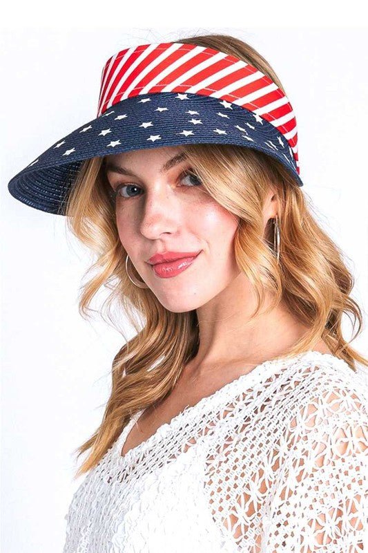 American Flag Printed Straw Visor - Bitsy Gypsy Boutique