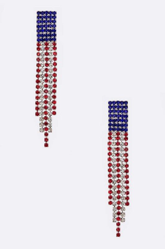 American Flag Rhinestone Fringe Earrings - Bitsy Gypsy Boutique