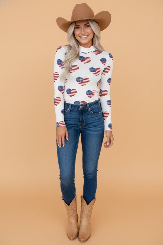 Americana Glitter Mesh Long Sleeve Bodysuit - Bitsy Gypsy Boutique