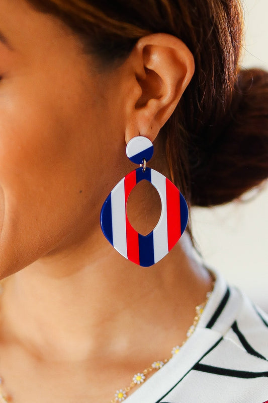 Americana Oval Cut - Out Resin Dangle Earrings - Bitsy Gypsy Boutique