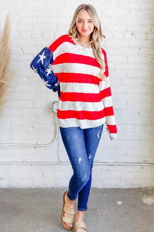 And The Why American Flag Long Sleeve Sweater - Bitsy Gypsy Boutique