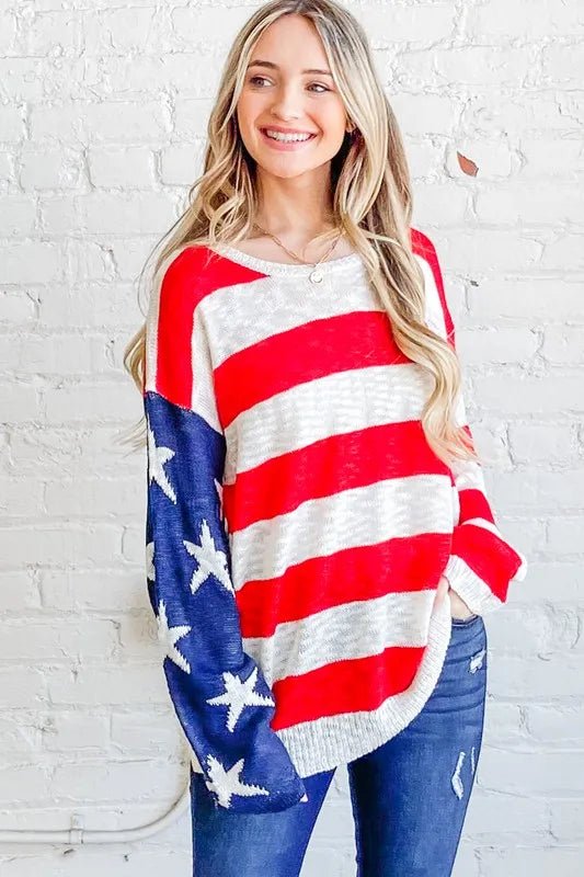 And The Why American Flag Long Sleeve Sweater - Bitsy Gypsy Boutique