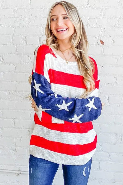 And The Why American Flag Long Sleeve Sweater - Bitsy Gypsy Boutique