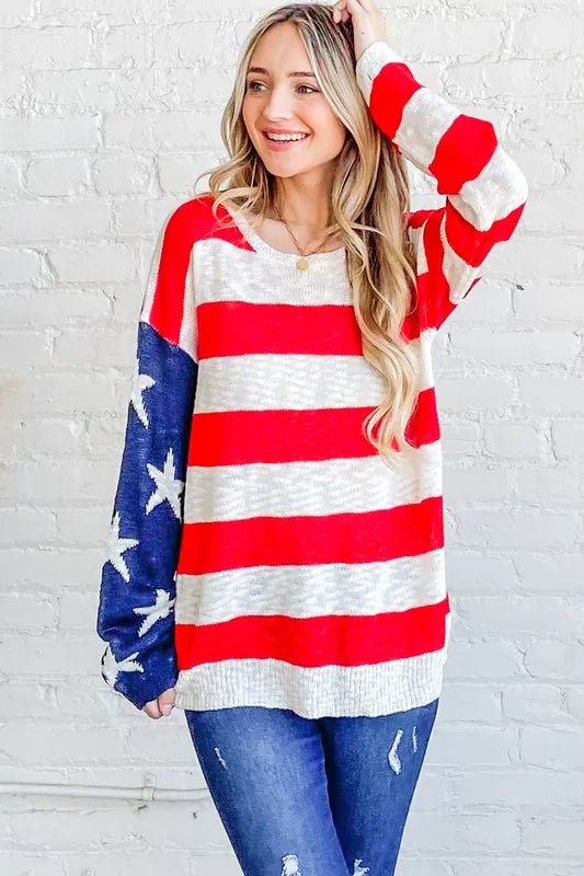 And The Why American Flag Long Sleeve Sweater - Bitsy Gypsy Boutique