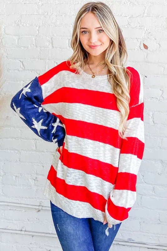 And The Why American Flag Long Sleeve Sweater - Bitsy Gypsy Boutique