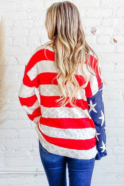 And The Why American Flag Long Sleeve Sweater - Bitsy Gypsy Boutique