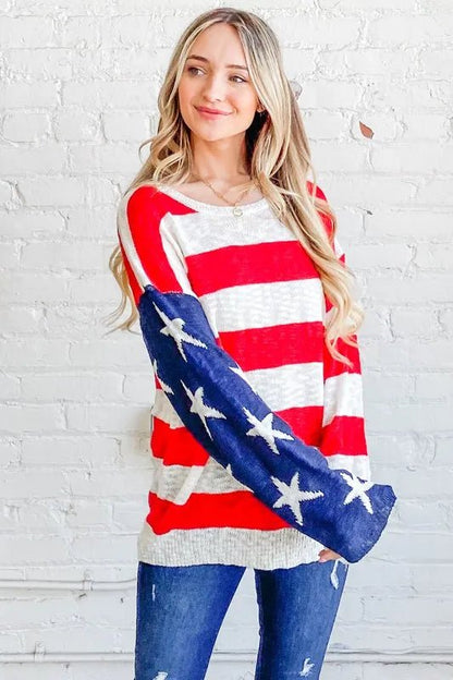 And The Why American Flag Long Sleeve Sweater - Bitsy Gypsy Boutique