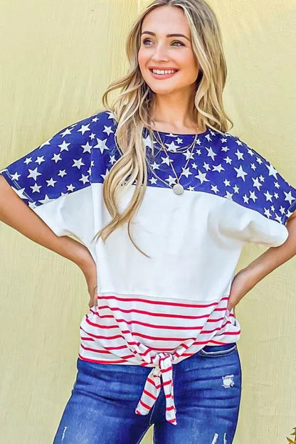 And The Why American Flag Print Tie Knot Front Casual Top - Bitsy Gypsy Boutique