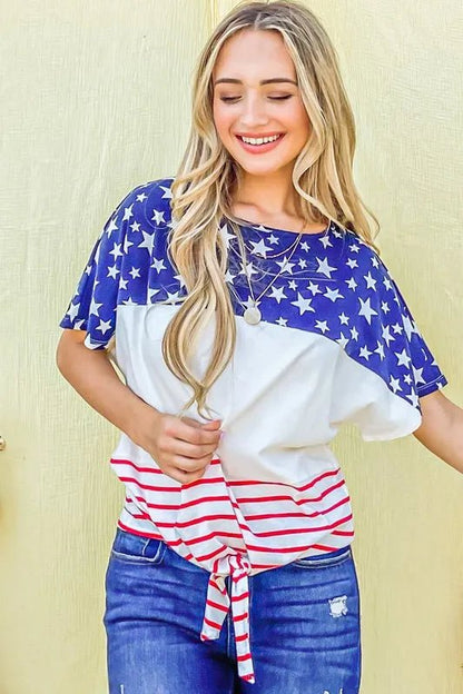 And The Why American Flag Print Tie Knot Front Casual Top - Bitsy Gypsy Boutique