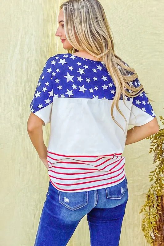 And The Why American Flag Print Tie Knot Front Casual Top - Bitsy Gypsy Boutique