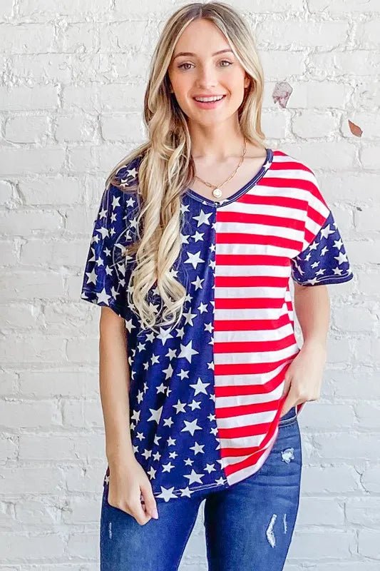 And The Why American Flag Short Sleeve Top - Bitsy Gypsy Boutique