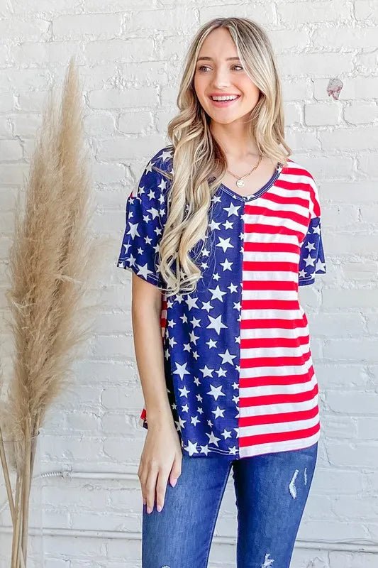 And The Why American Flag Short Sleeve Top - Bitsy Gypsy Boutique