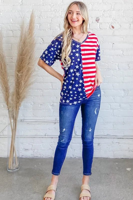 And The Why American Flag Short Sleeve Top - Bitsy Gypsy Boutique