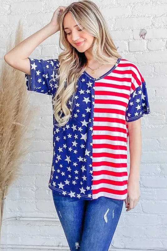 And The Why American Flag Short Sleeve Top - Bitsy Gypsy Boutique