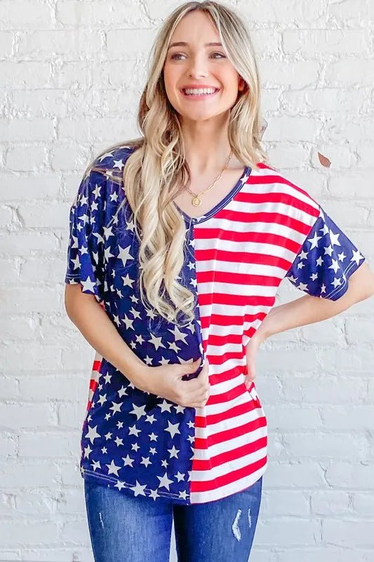 And The Why American Flag Short Sleeve Top - Bitsy Gypsy Boutique