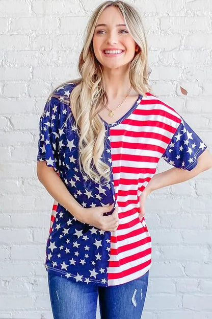 And The Why American Flag Short Sleeve Top - Bitsy Gypsy Boutique