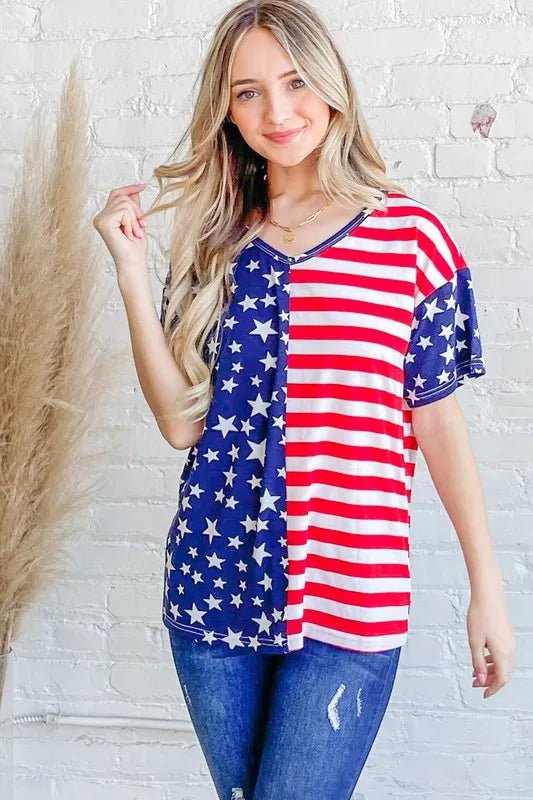 And The Why American Flag Short Sleeve Top - Bitsy Gypsy Boutique