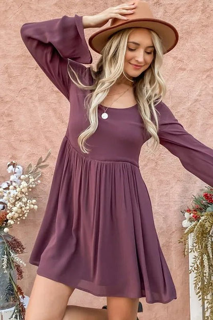 And The Why Back Lace Button Down Detail Bell Sleeve Dress - Bitsy Gypsy Boutique