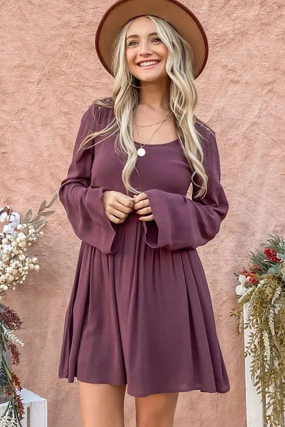 And The Why Back Lace Button Down Detail Bell Sleeve Dress - Bitsy Gypsy Boutique