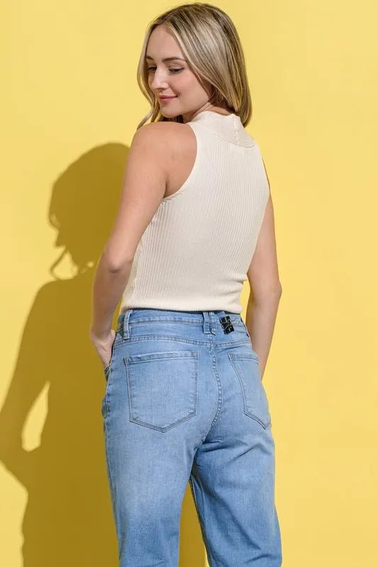 And The Why Basic Rib Cross Halter Neck Tank Top - Bitsy Gypsy Boutique