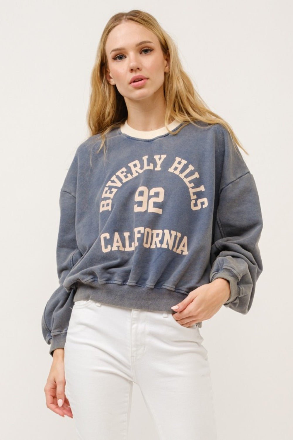 And The Why BEVERLY HILLS 92 CALIFORNIA Contrast Crop Sweatshirt - Bitsy Gypsy Boutique