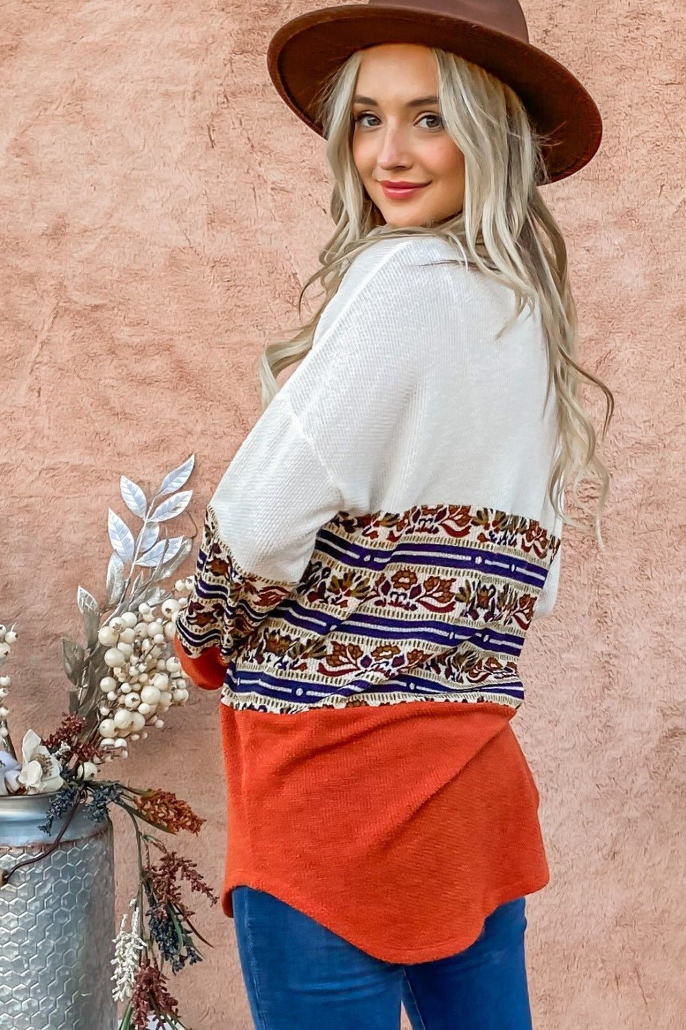 And The Why Ethnic Print Color Block Top - Bitsy Gypsy Boutique