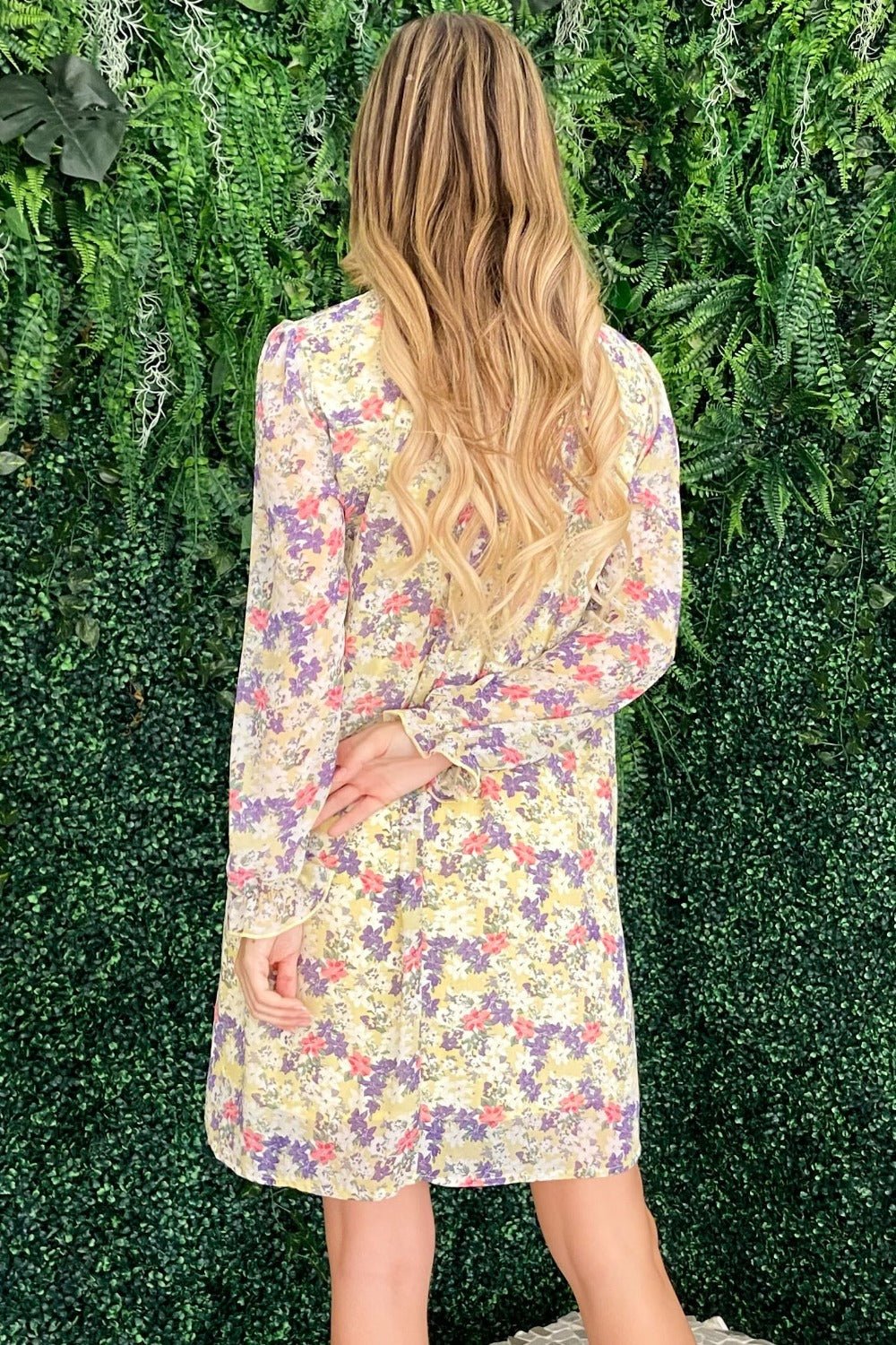 And The Why Floral Mock Neck Flounce Sleeve Dress - Bitsy Gypsy Boutique