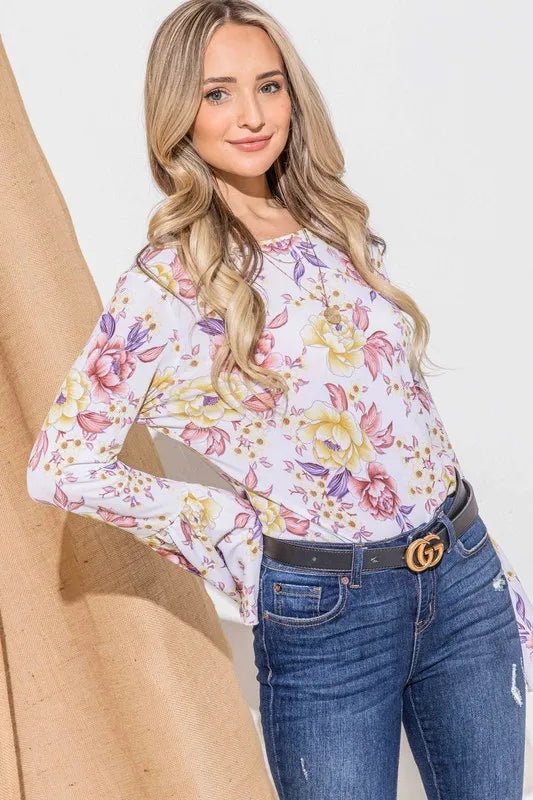 And The Why Floral Printed Bell Sleeve Casual Top - Bitsy Gypsy Boutique