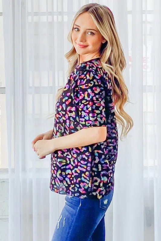 And The Why Leopard Foil Printed Half Sleeve Summer Sweater - Bitsy Gypsy Boutique