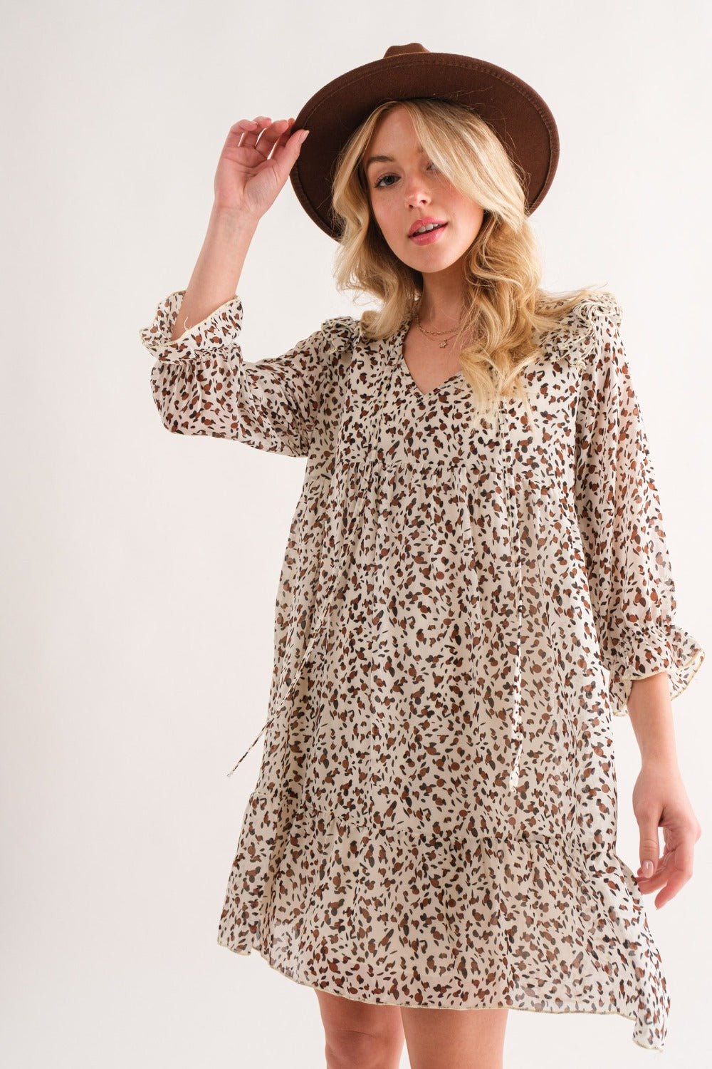 And The Why Leopard Ruffle Hem Woven Mini Dress - Bitsy Gypsy Boutique