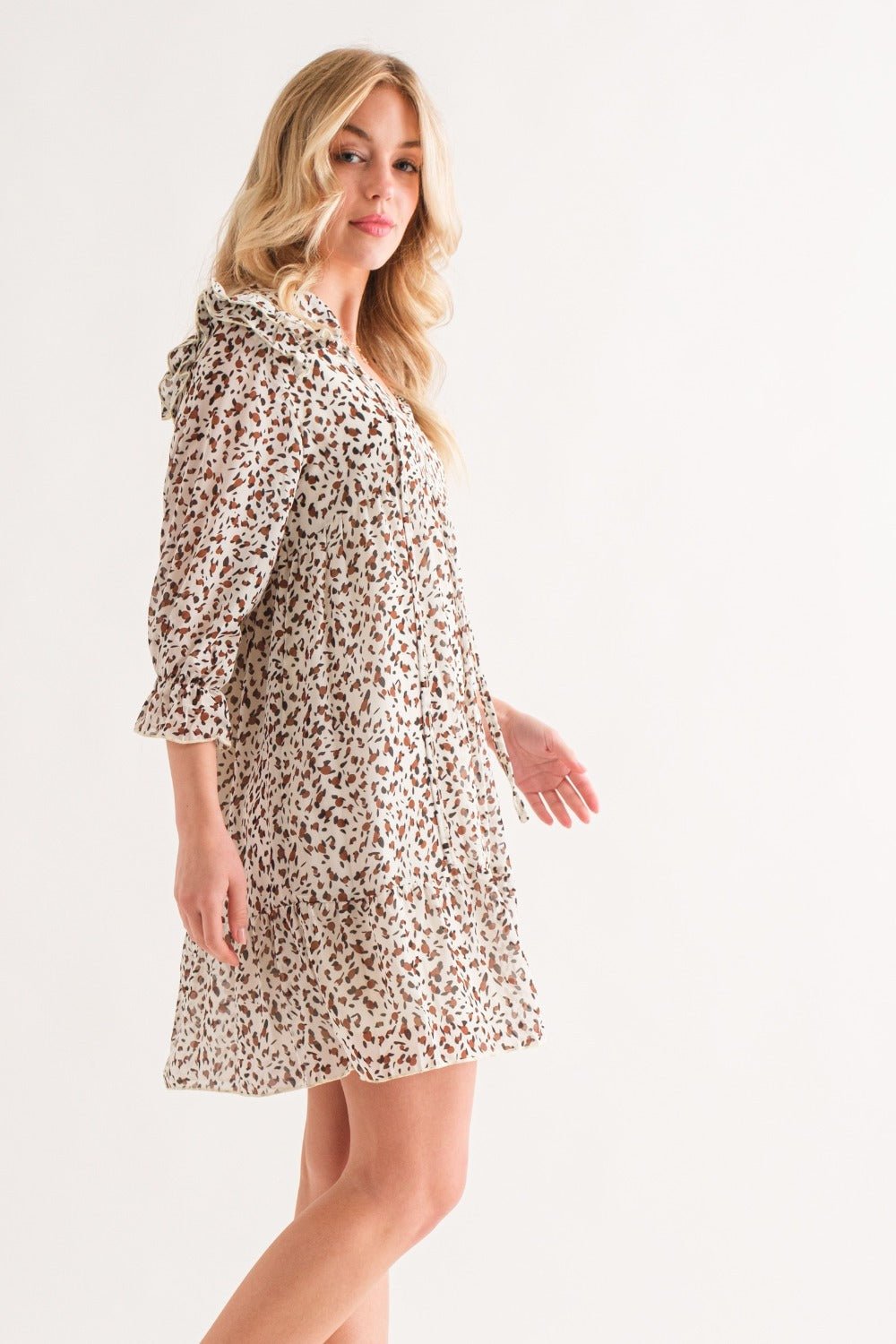 And The Why Leopard Ruffle Hem Woven Mini Dress - Bitsy Gypsy Boutique