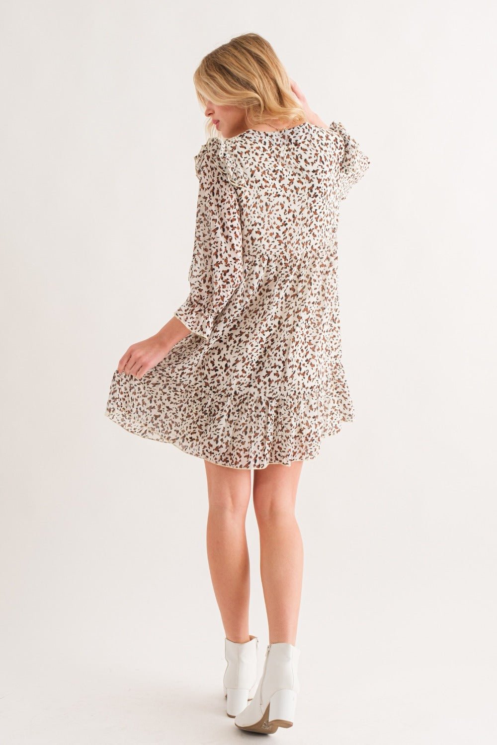 And The Why Leopard Ruffle Hem Woven Mini Dress - Bitsy Gypsy Boutique