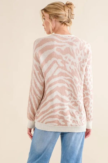 And The Why Leopard Zebra Combo Casual Sweater Top - Bitsy Gypsy Boutique